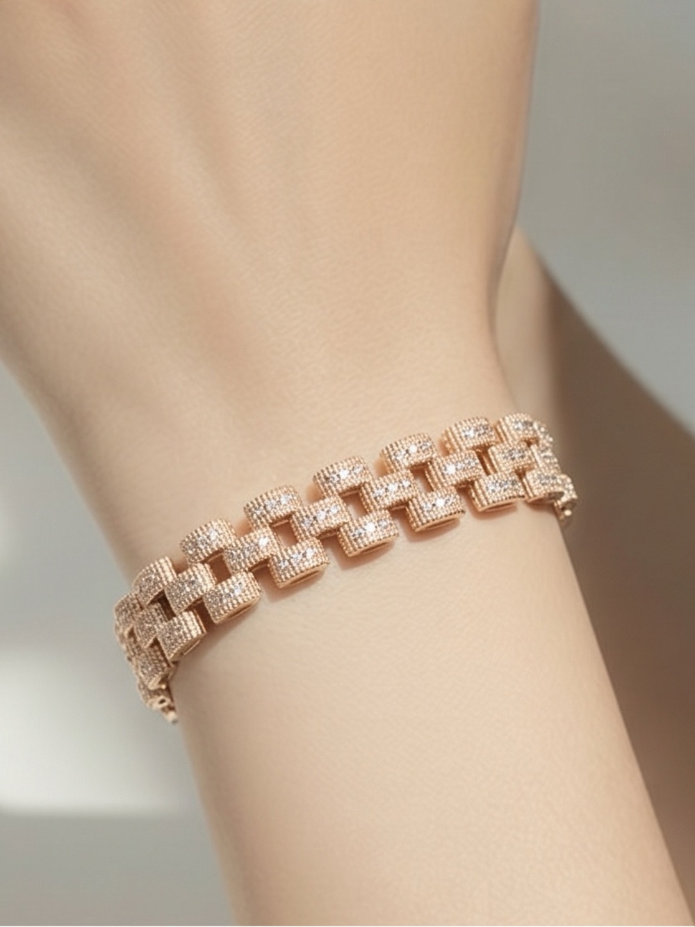 Gold Watchband Style Bracelet with Pave CZ Accents-Men and Women - Picture 3 of 9